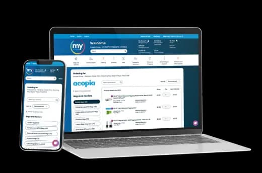 The MyAcopia ordering platform on a laptop and phone